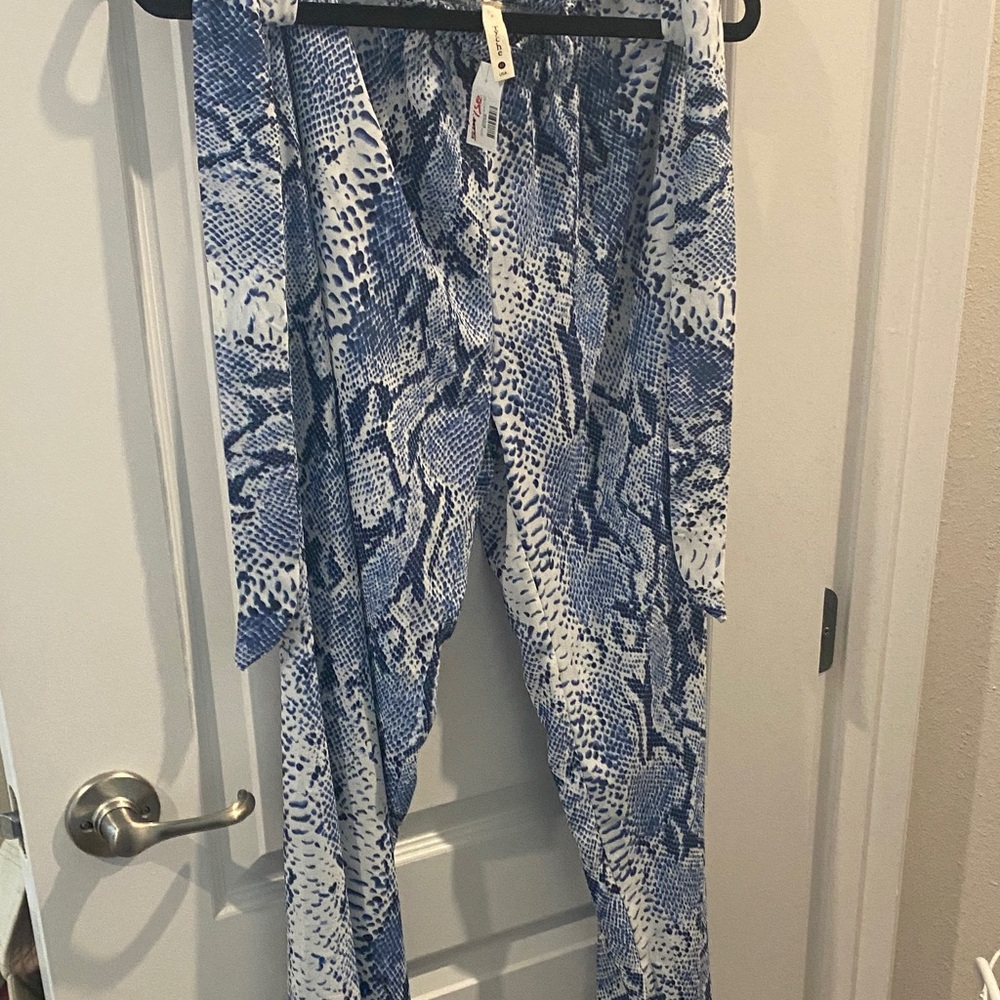 Tyche Blue and White Patterned Wide Leg Pants